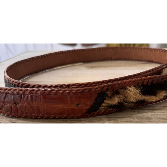 Vintage Toscana Braided Genuine Croc Leather Belt Calf Hair Brown Black Sz 34-38